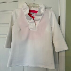 Gretchen Scott White Top with Ruffle Collar